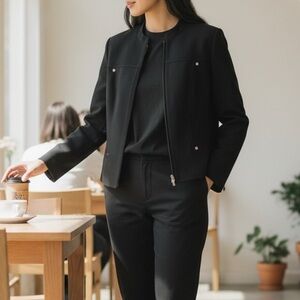 LOUBEN Full Zip Moto Blazer Jacket in Black 10